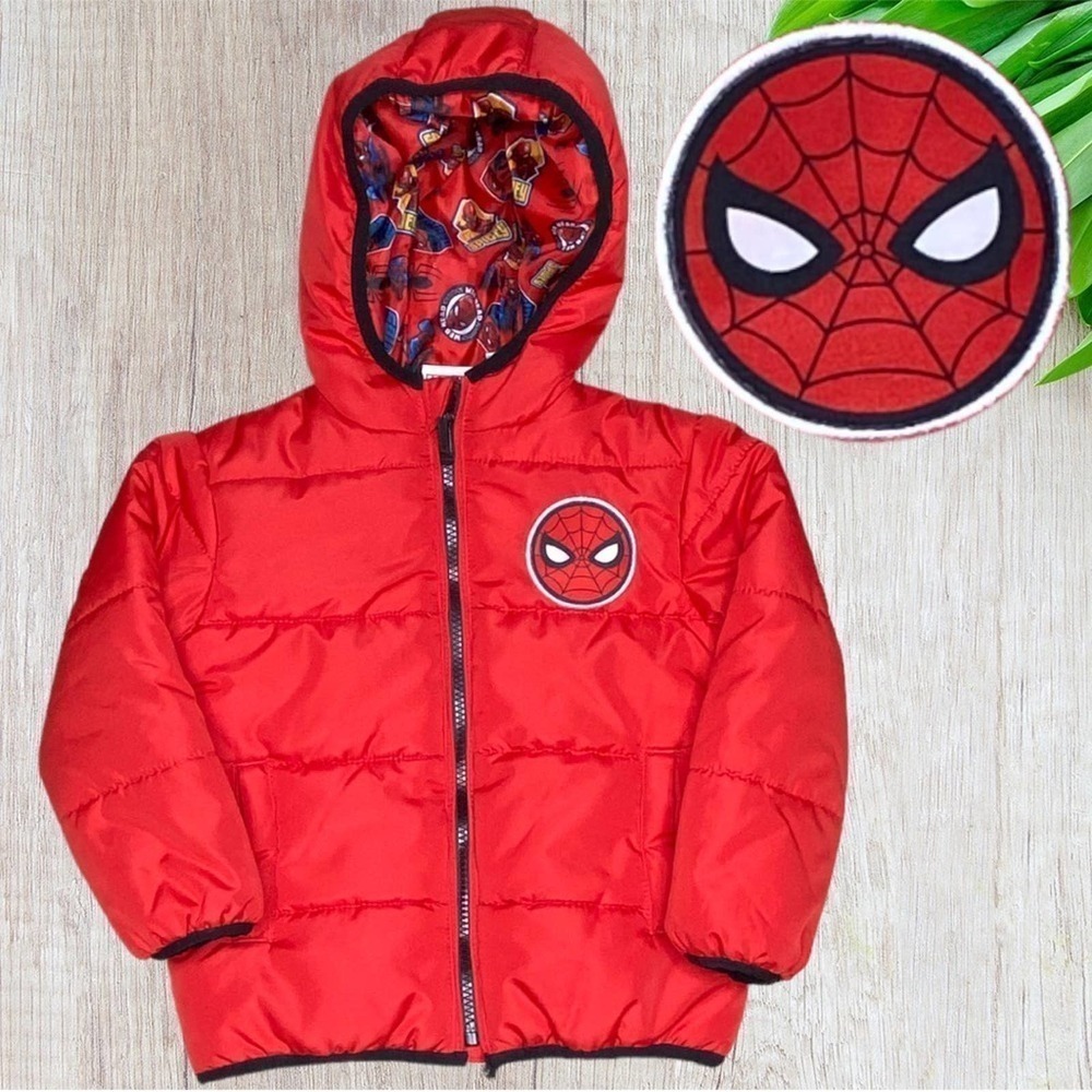MARVEL Spider-Man Avengers Red and Black Hooded Puffer Boy Jacket Size 3T